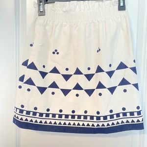 J CREW Sz 00 Sidewalk Skirt White Blue Geo Print